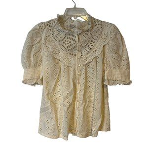 House Of Harlow 1960 Blouse Womens Small Eyelet Ruffle Cottage Core Victorian NE